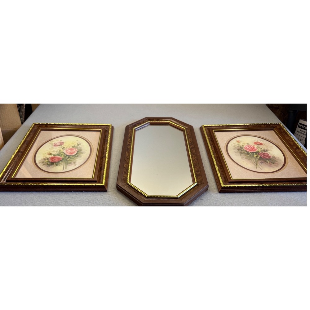 Vintage Wood Grain Gold Trim Picture Frame Wall Art‎ Brown 13.5x16.5